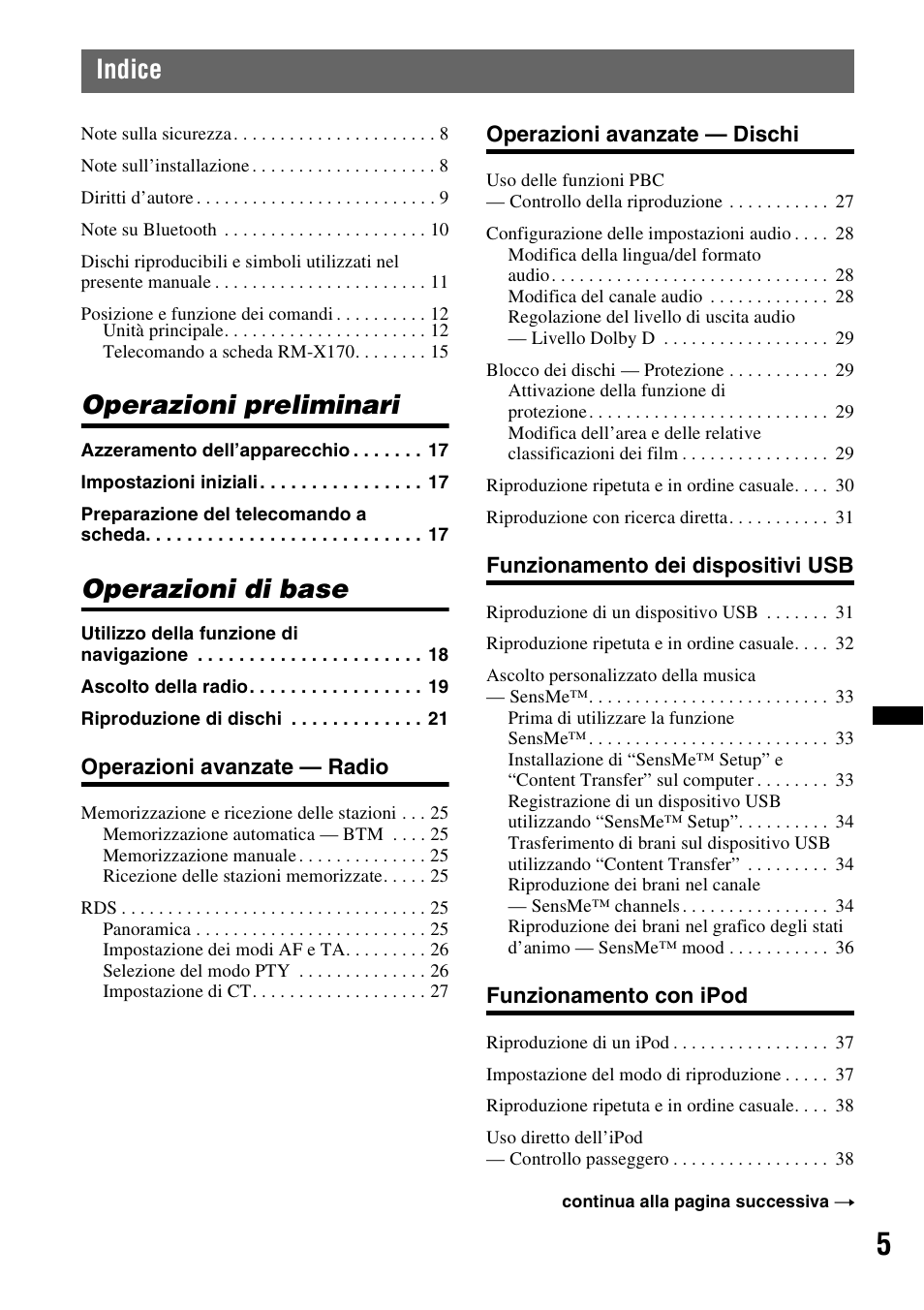 Indice, Operazioni preliminari, Operazioni di base | Sony XNV-660BT User Manual | Page 165 / 248