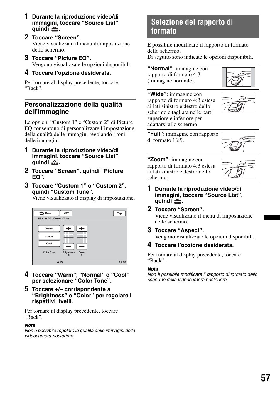 Personalizzazione della qualità dell’immagine, Selezione del rapporto di formato | Sony XNV-660BT User Manual | Page 217 / 248