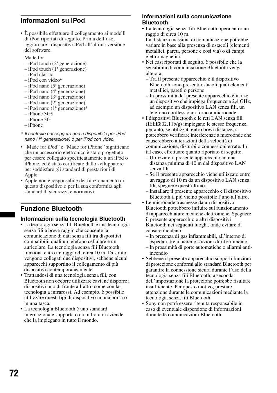 Informazioni su ipod, Funzione bluetooth, Informazioni su ipod funzione bluetooth | Sony XNV-660BT User Manual | Page 232 / 248
