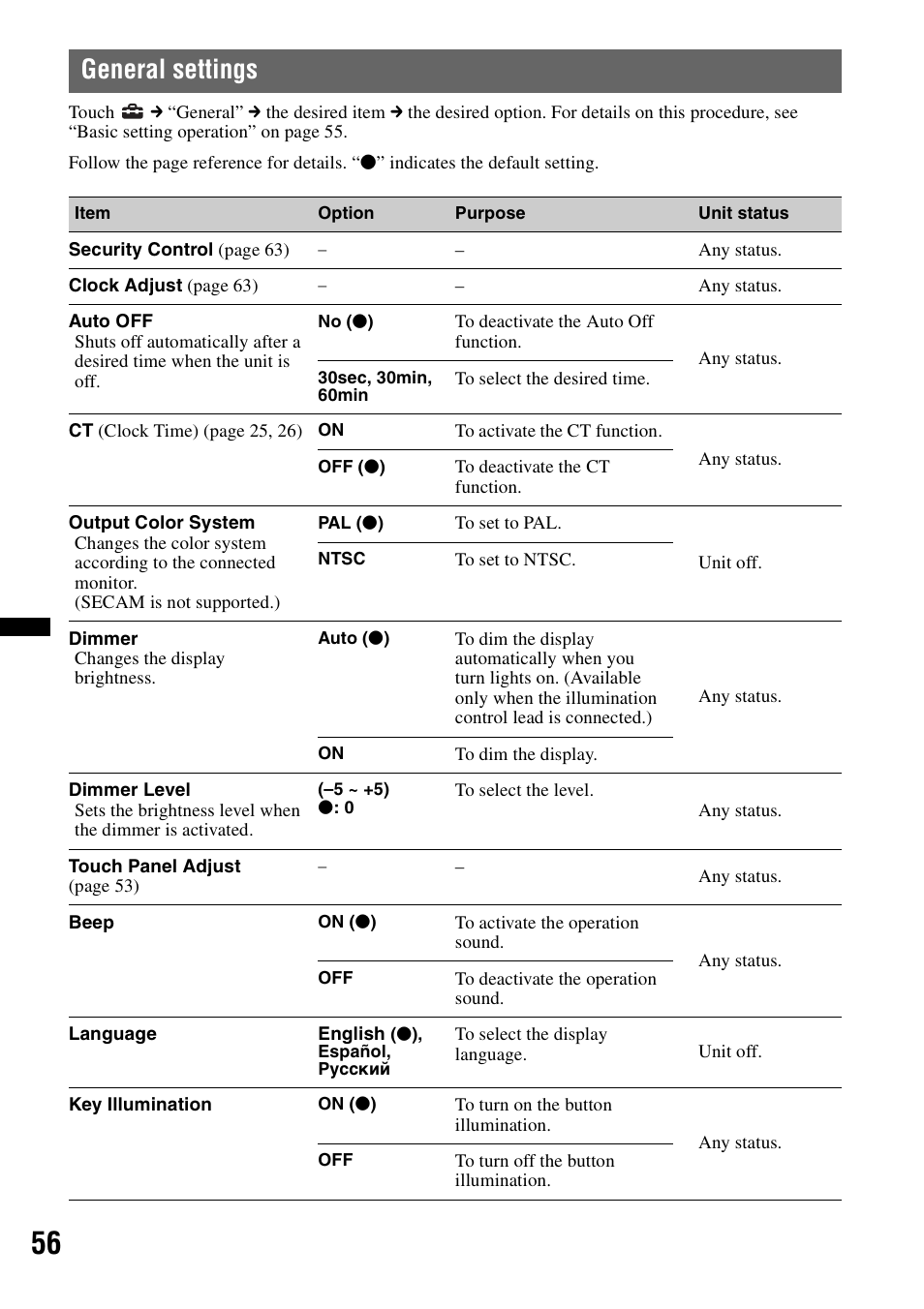 General settings | Sony XNV-660BT User Manual | Page 56 / 248