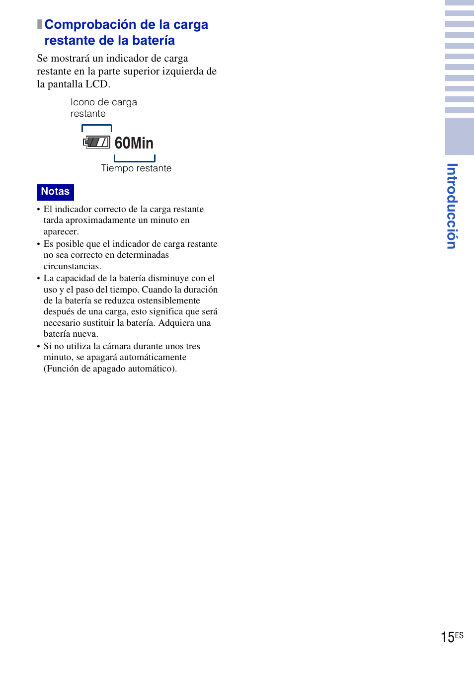Xcomprobación de la carga restante de la batería | Sony DSC-HX1 User Manual | Page 89 / 151