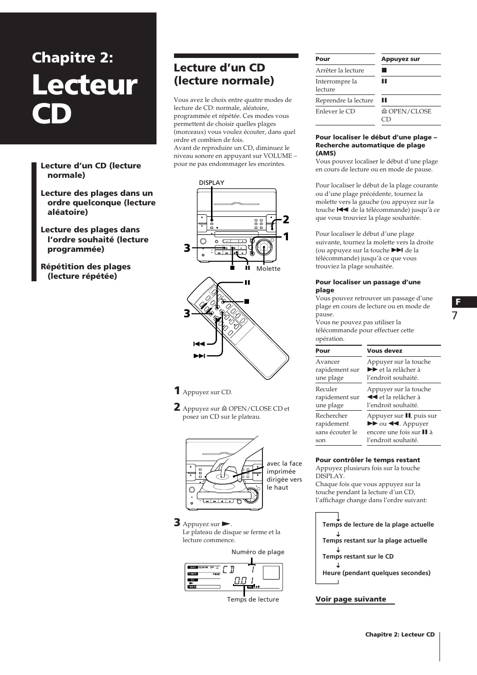 Lecteur cd, Chapitre 2, Lecture d’un cd (lecture normale) | Sony CHC-P33D User Manual | Page 31 / 97