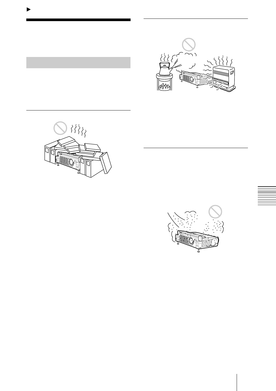 Divers, Remarques sur l’installation, Installation déconseillée | Sony VPL-CS4 User Manual | Page 75 / 120