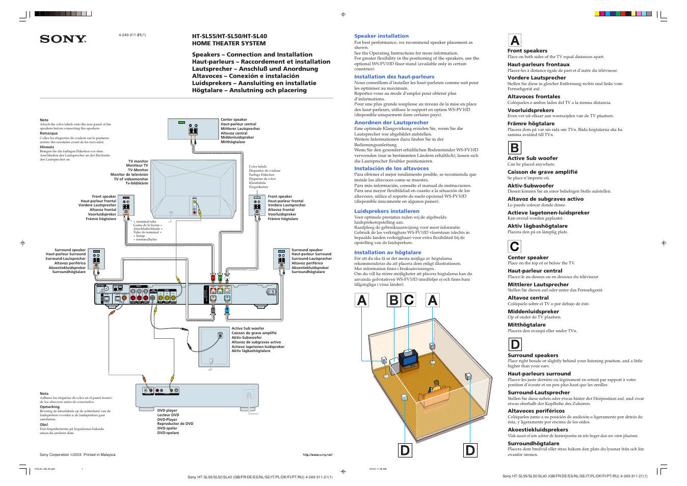 Sony HT-SL40 User Manual | 2 pages