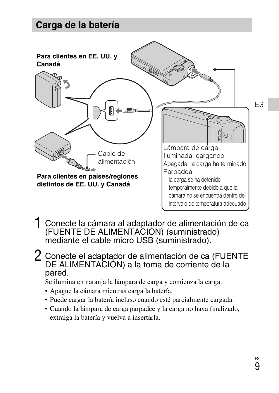Carga de la batería | Sony DSC-WX60 User Manual | Page 43 / 72