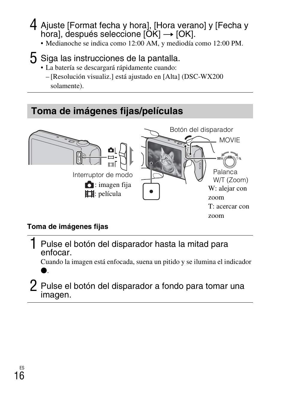 Toma de imágenes fijas/películas | Sony DSC-WX60 User Manual | Page 50 / 72