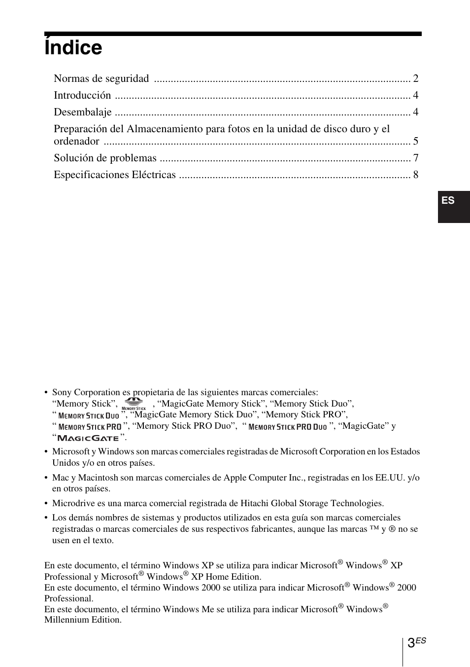 Índice | Sony HDPS-M1 User Manual | Page 9 / 24