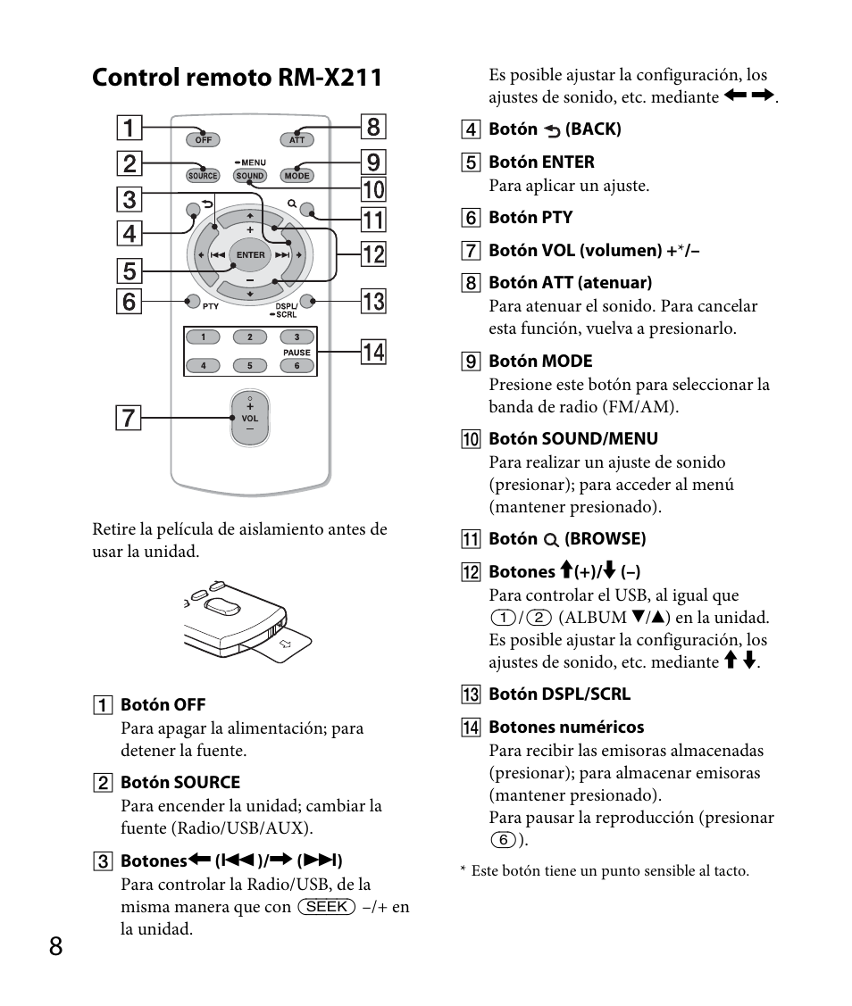 Control remoto rm-x211 | Sony DSX-A30 User Manual | Page 28 / 48
