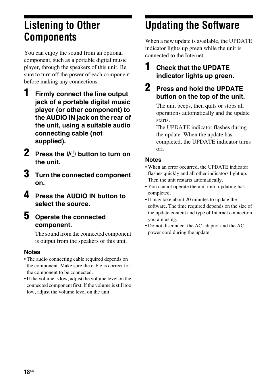 Listening to other components, Updating the software | Sony RDP-XA700iP User Manual | Page 22 / 100