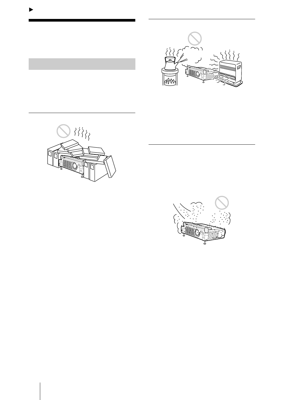 Otros, Notas sobre la instalación, Instalación inadecuada | Sony VPL-CX3 User Manual | Page 124 / 132