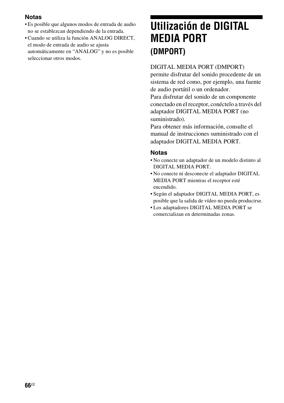 Utilización de digital media port (dmport), Utilización de digital media port, Dmport) | Sony STR-DG710 User Manual | Page 66 / 84