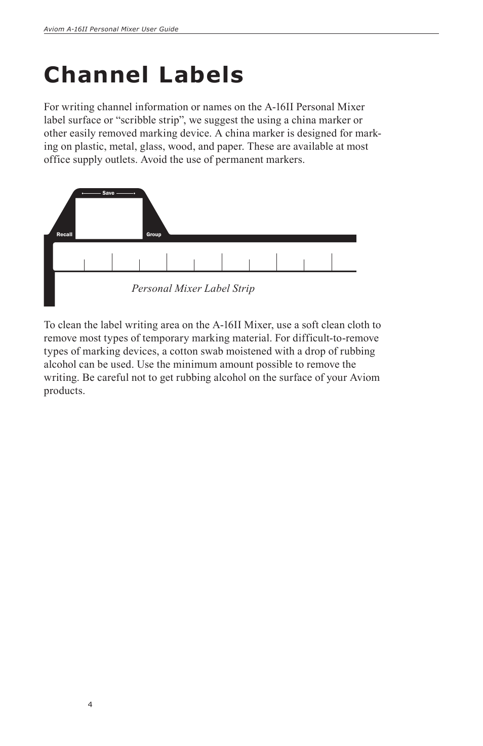 Channel labels | Aviom A-16II User Manual | Page 12 / 57