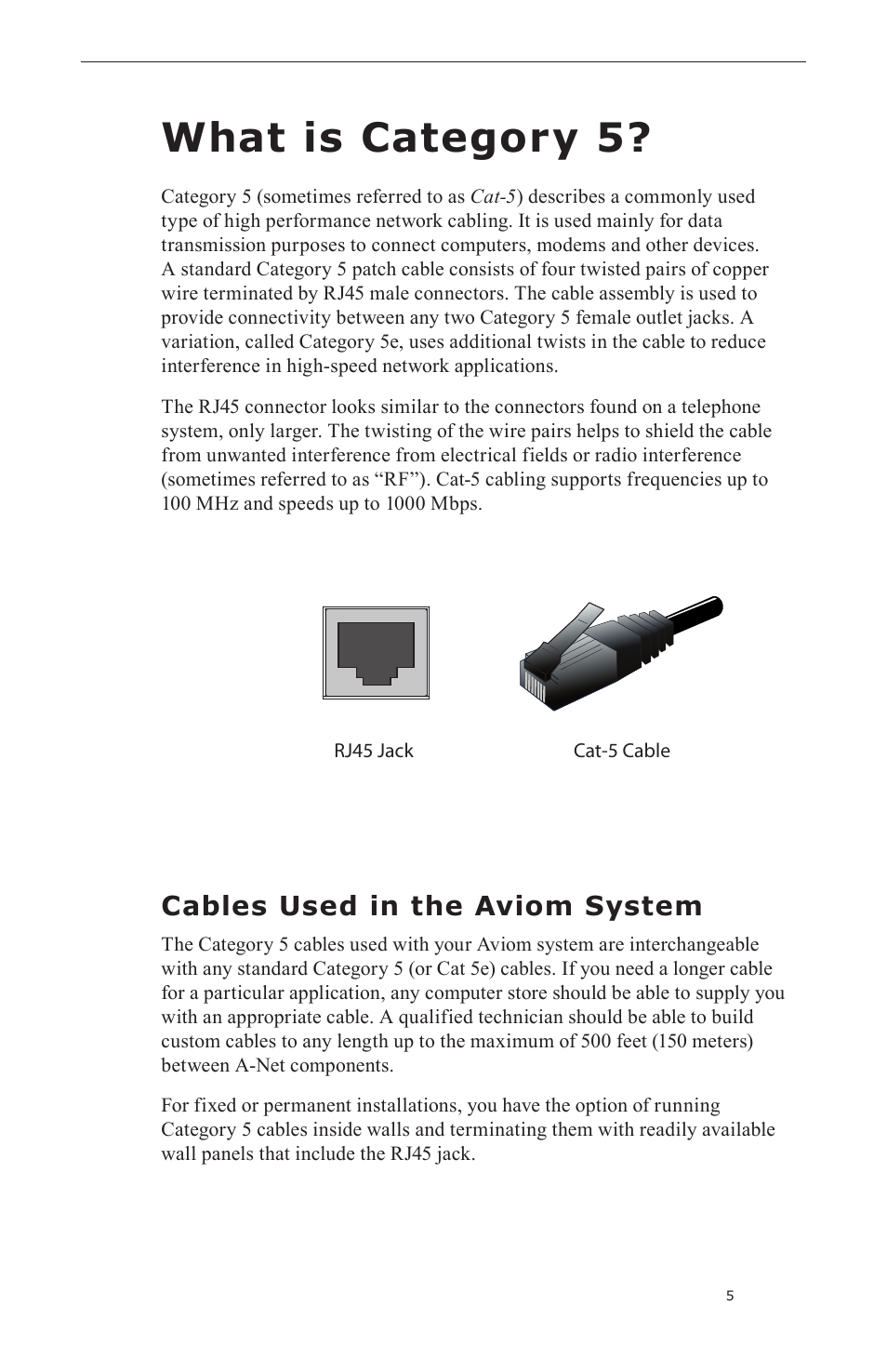 What is category 5, Cables used in the aviom system | Aviom A-16II User Manual | Page 13 / 57
