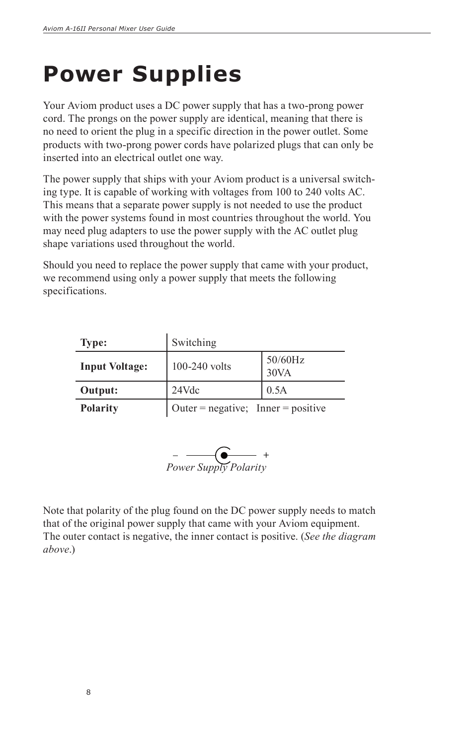 Power supplies | Aviom A-16II User Manual | Page 16 / 57