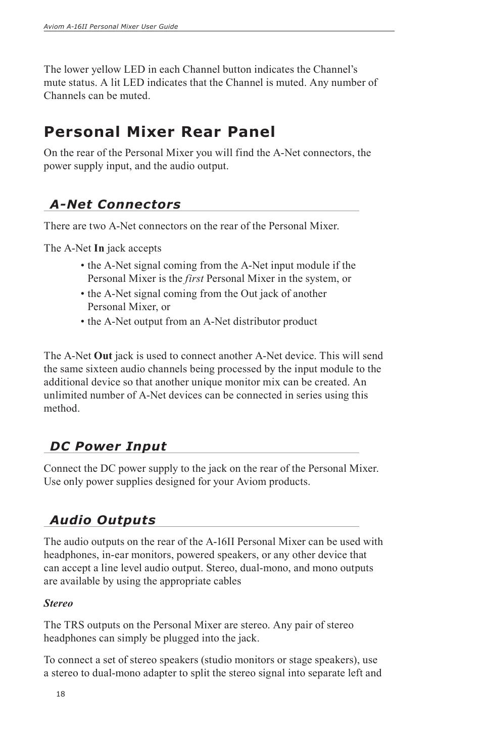 Personal mixer rear panel | Aviom A-16II User Manual | Page 26 / 57