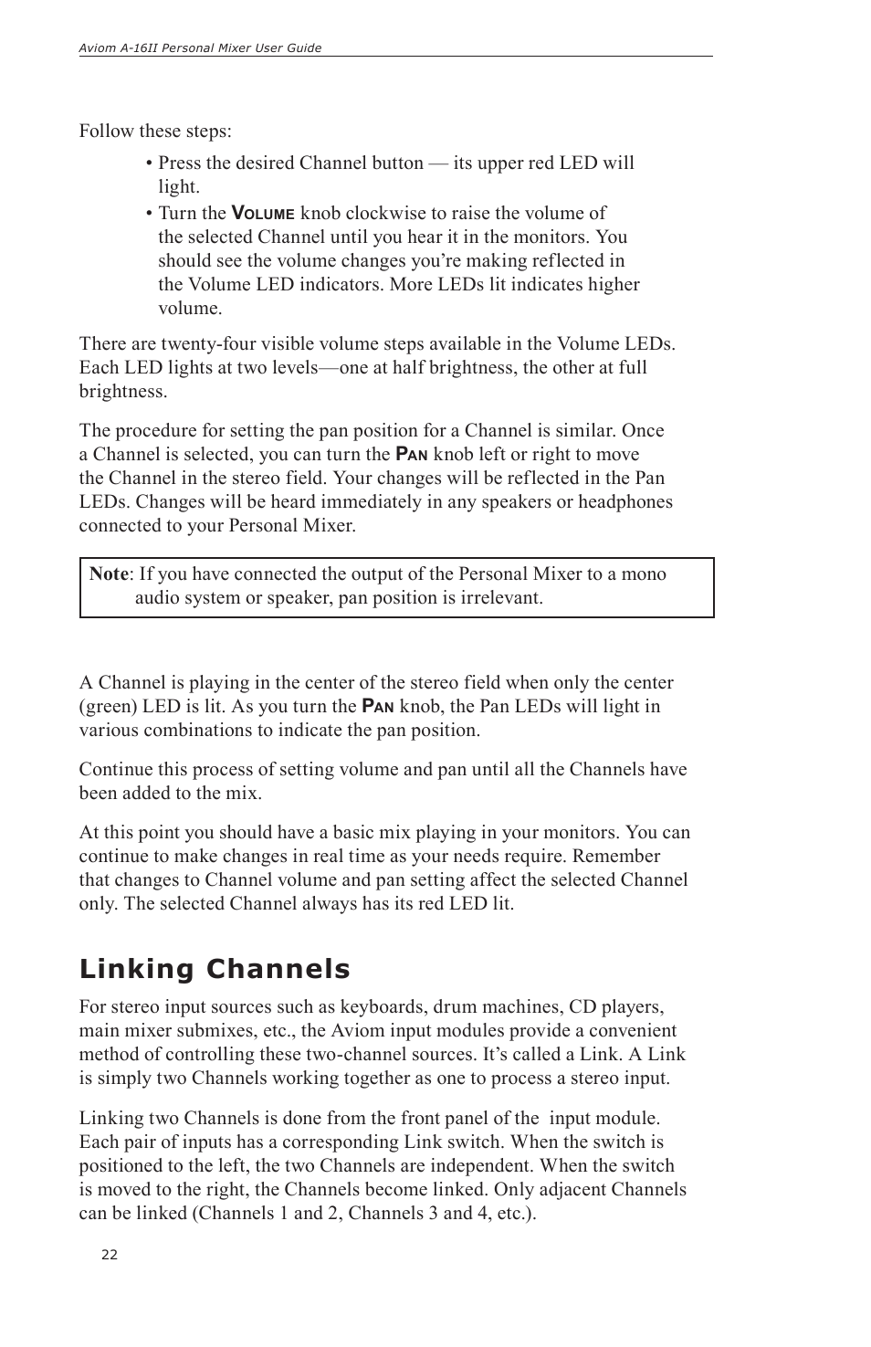 Linking channels | Aviom A-16II User Manual | Page 30 / 57