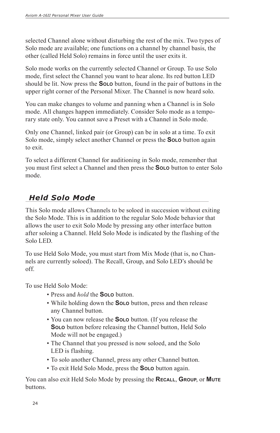 Held solo mode | Aviom A-16II User Manual | Page 32 / 57