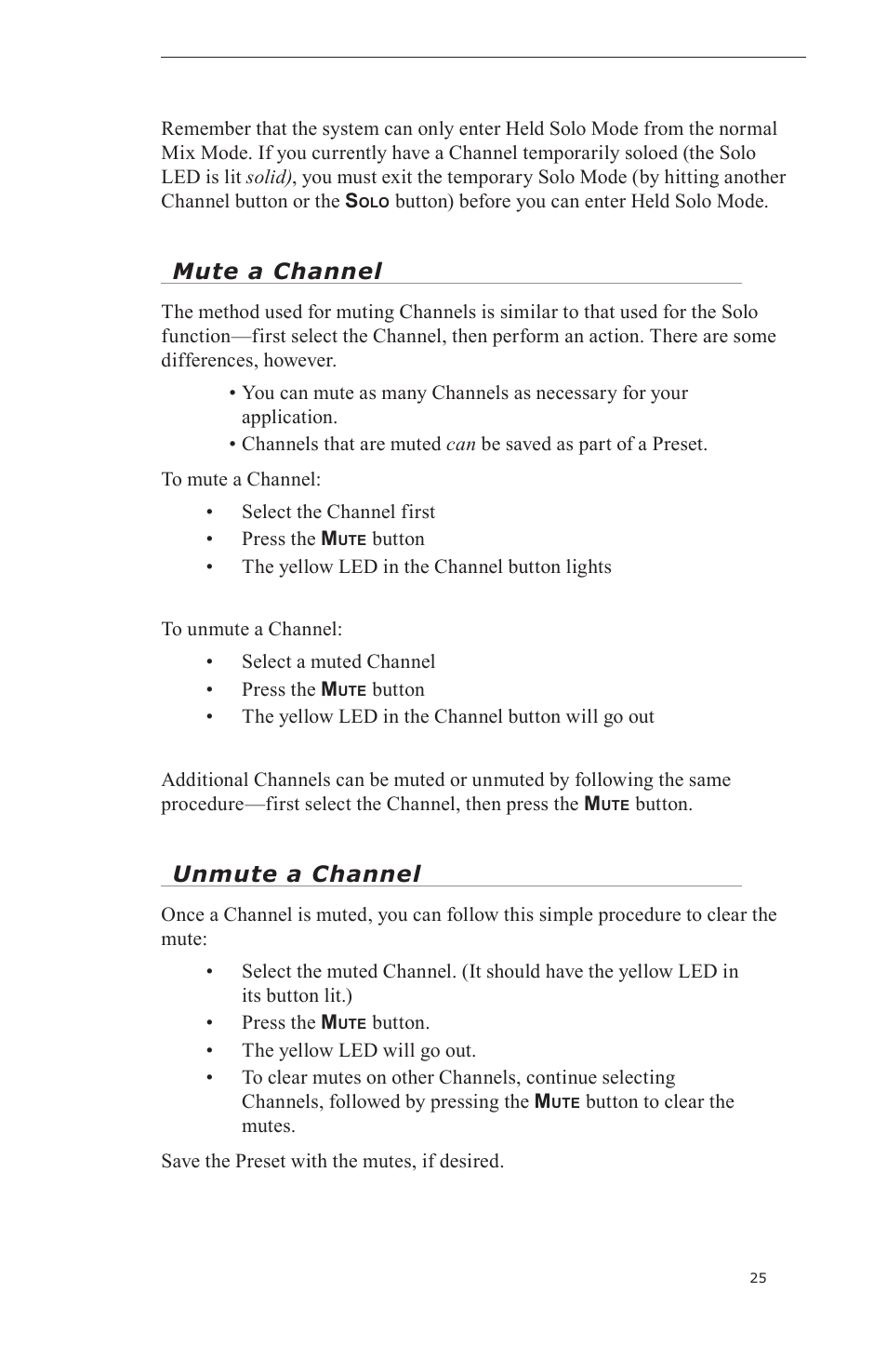 Mute a channel, Unmute a channel | Aviom A-16II User Manual | Page 33 / 57