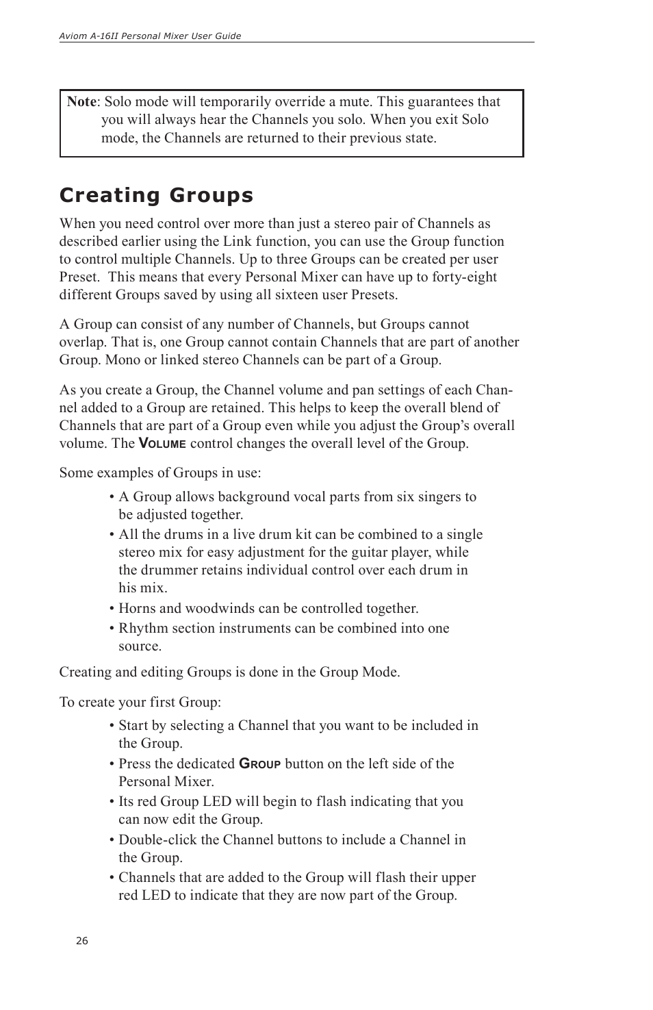 Creating groups | Aviom A-16II User Manual | Page 34 / 57
