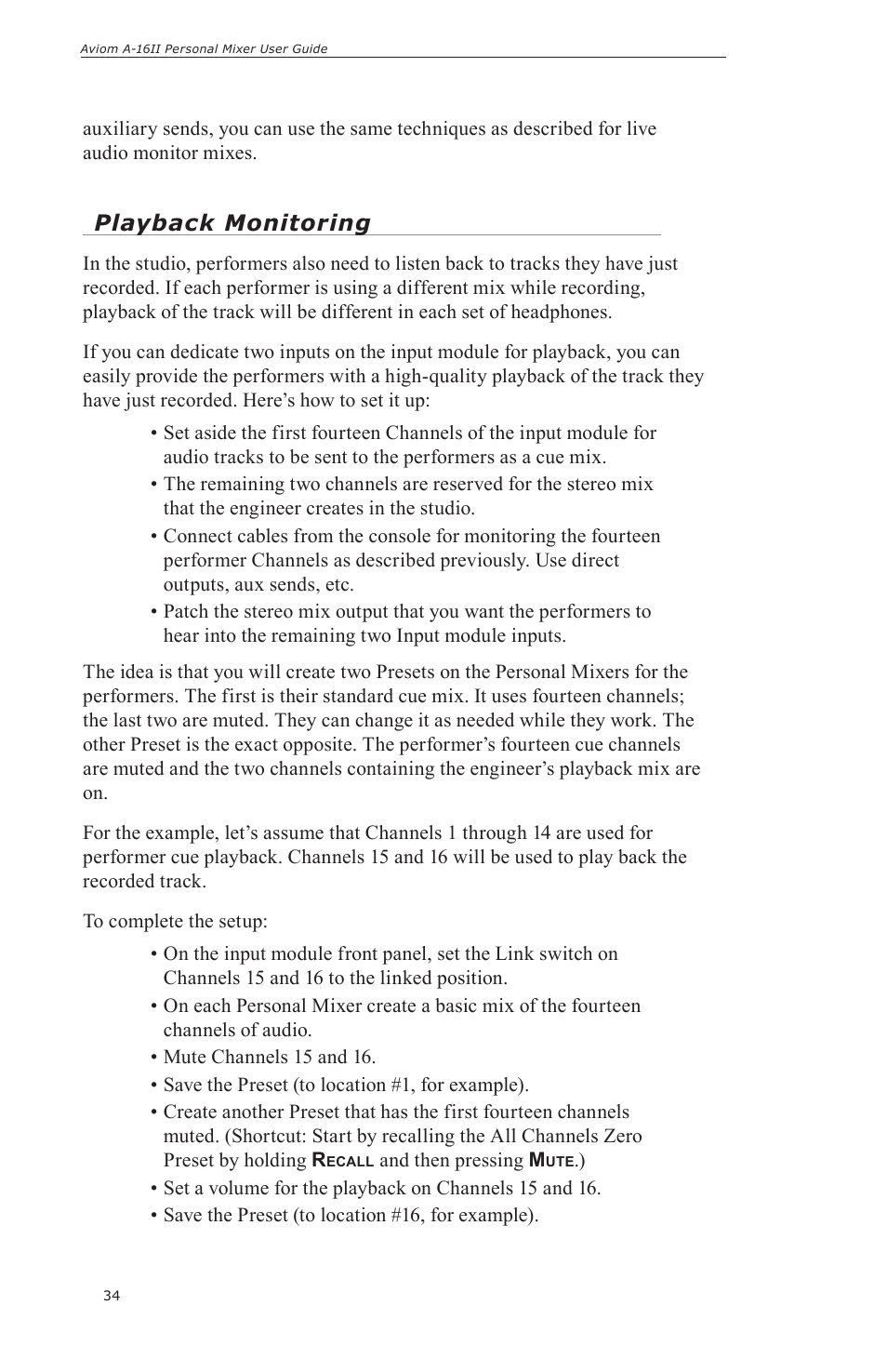 Playback monitoring | Aviom A-16II User Manual | Page 42 / 57