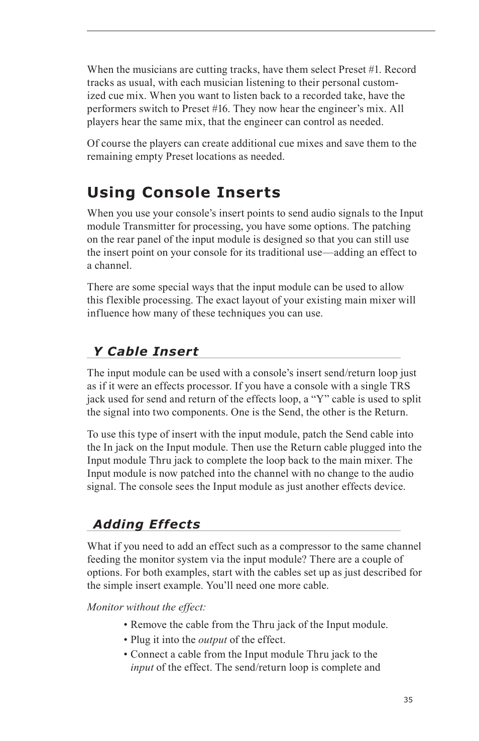 Using console inserts | Aviom A-16II User Manual | Page 43 / 57