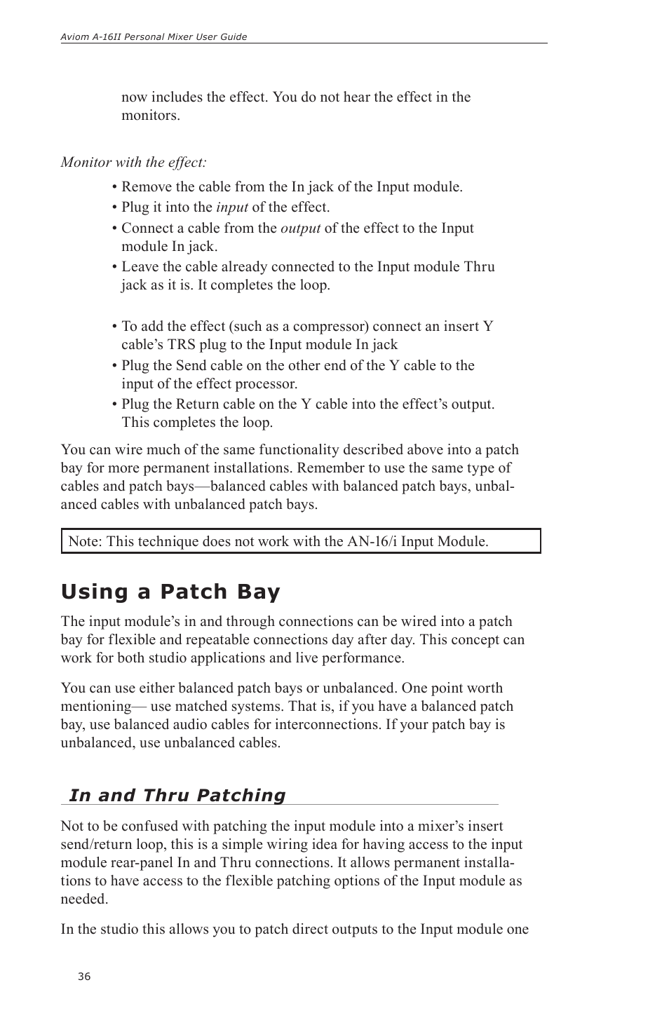 Using a patch bay | Aviom A-16II User Manual | Page 44 / 57