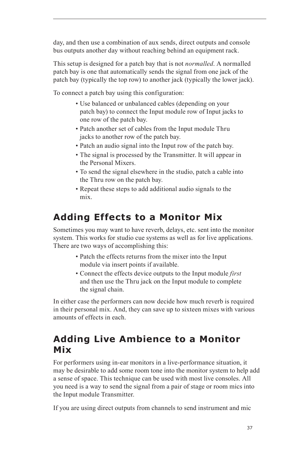 Adding effects to a monitor mix, Adding live ambience to a monitor mix | Aviom A-16II User Manual | Page 45 / 57