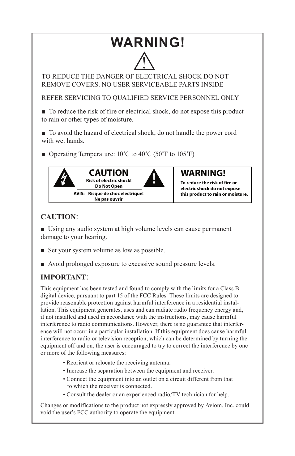 Caution, Warning | Aviom A-16II User Manual | Page 5 / 57
