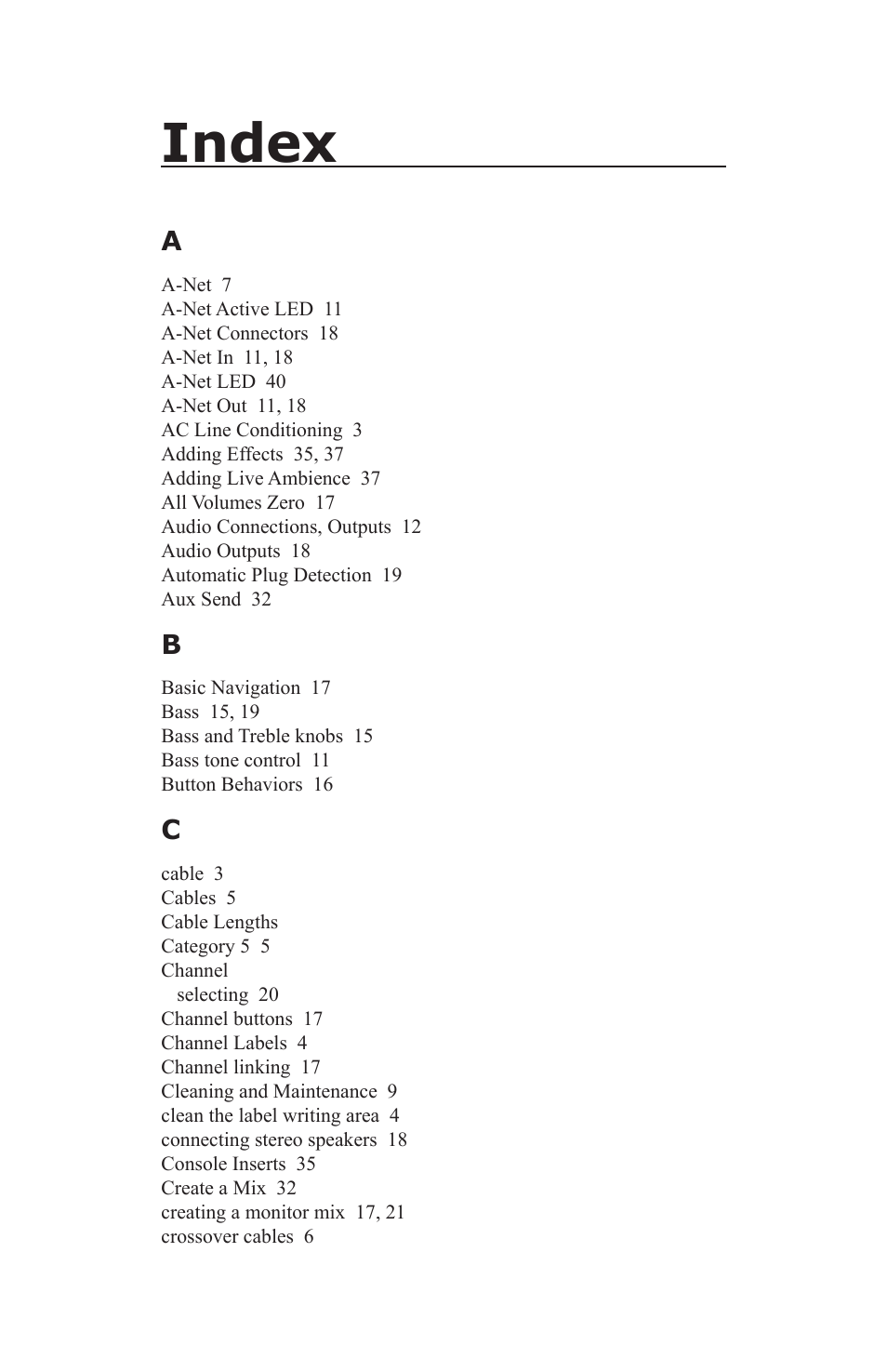 Index | Aviom A-16II User Manual | Page 52 / 57