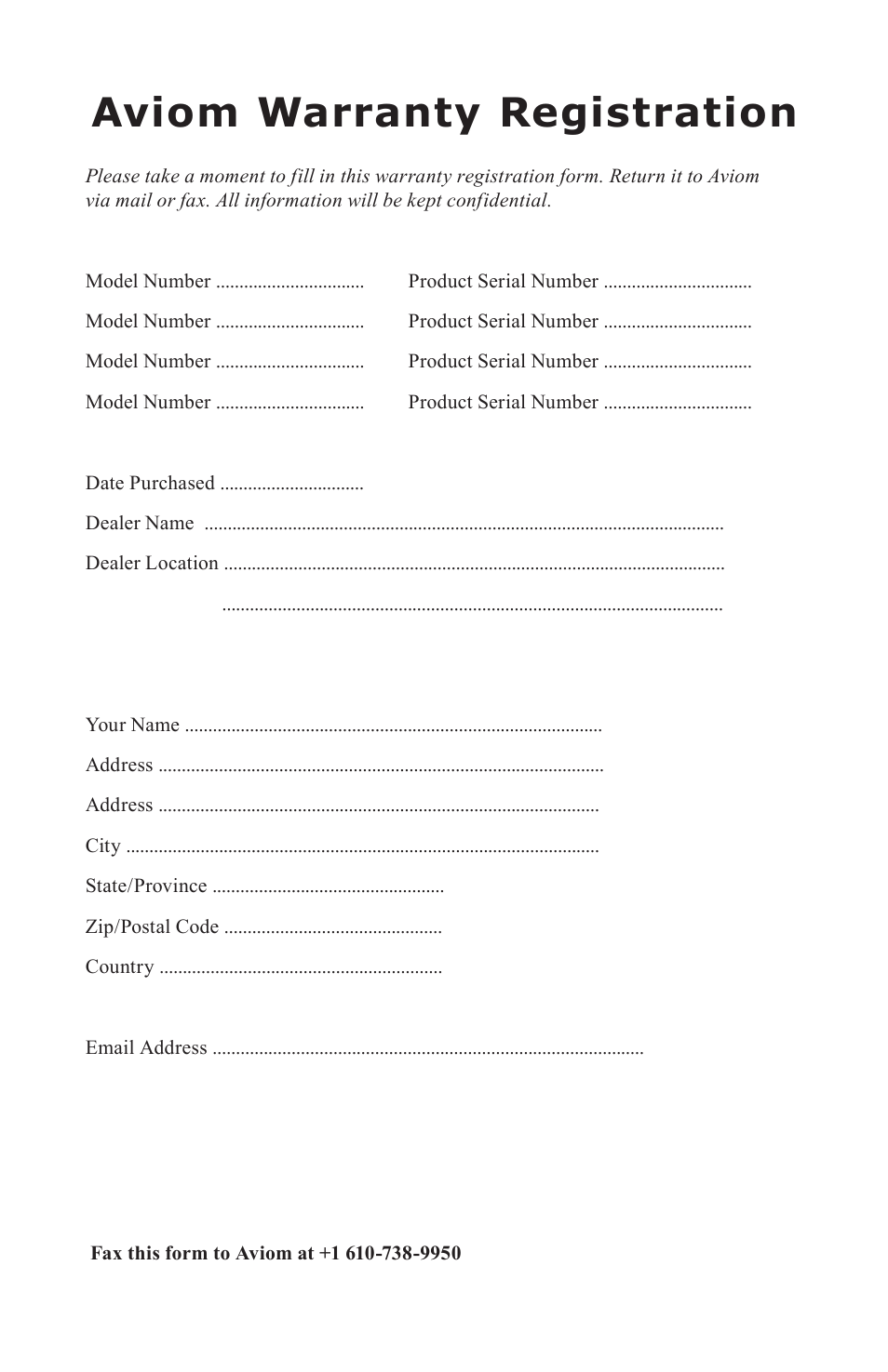 Aviom warranty registration | Aviom A-16II User Manual | Page 57 / 57