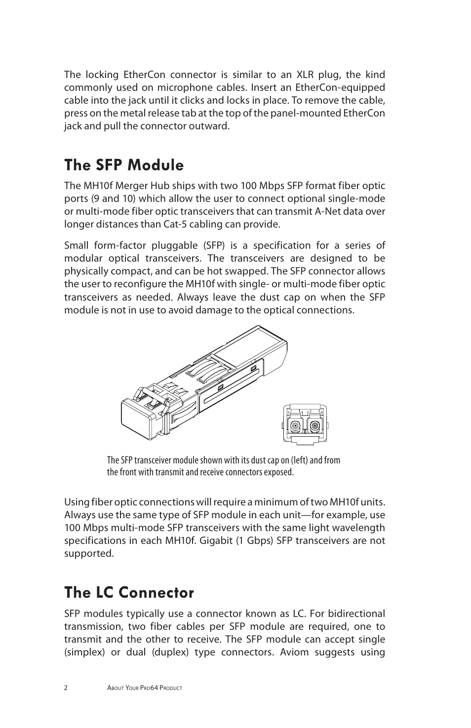 The sfp module the lc connector, The sfp module, The lc connector | Aviom MH10f User Manual | Page 10 / 41