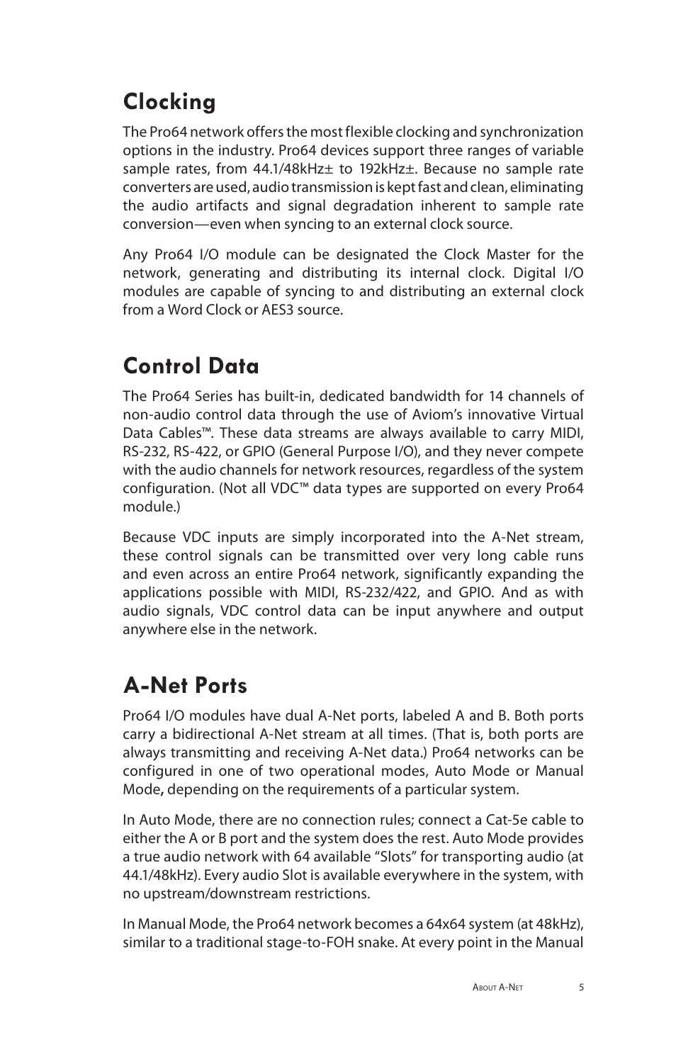 Clocking control data a-net ports, Clocking, Control data | A-net ports | Aviom MH10f User Manual | Page 13 / 41