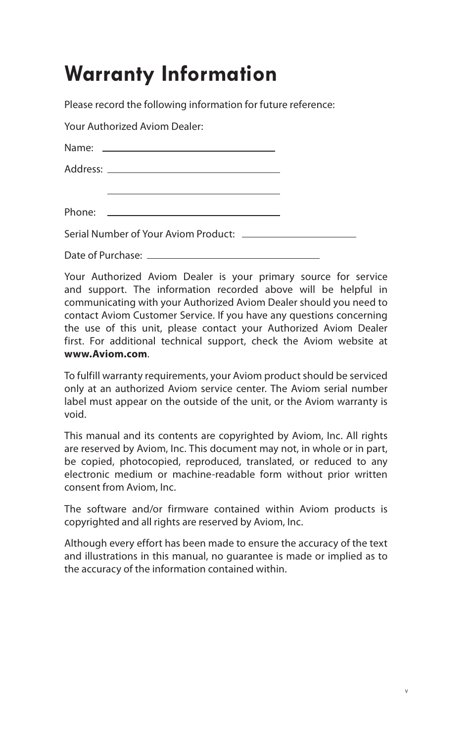 Warranty information | Aviom MH10f User Manual | Page 5 / 41