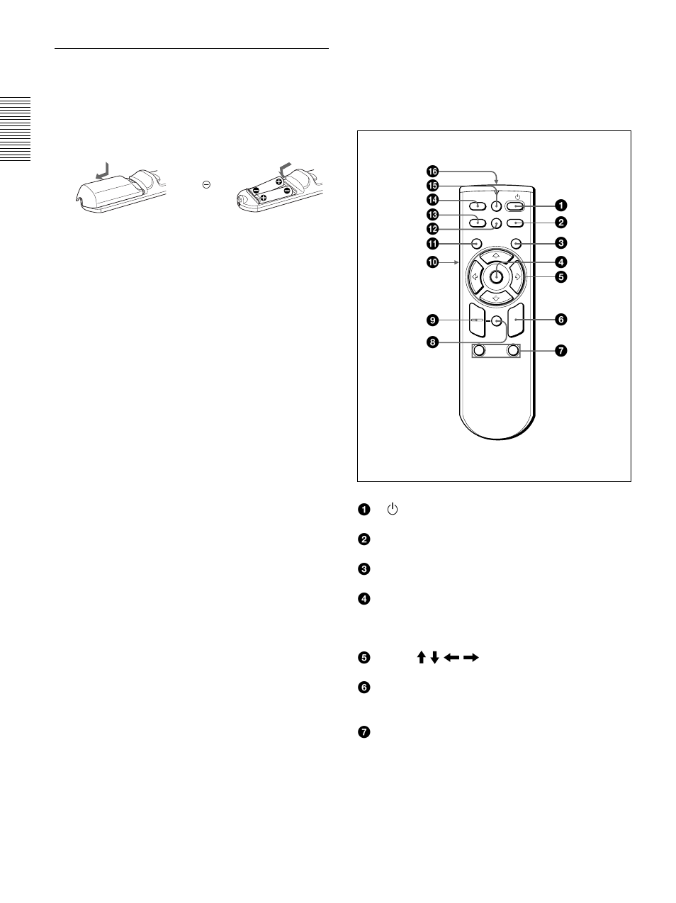 Remote commander (supplied with the vpl-ps10), Battery installation | Sony VPL-PS10 User Manual | Page 16 / 128