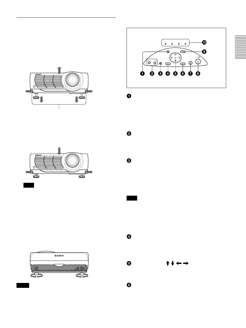 Panel de control, Cómo utilizar el ajustador | Sony VPL-PS10 User Manual | Page 95 / 128
