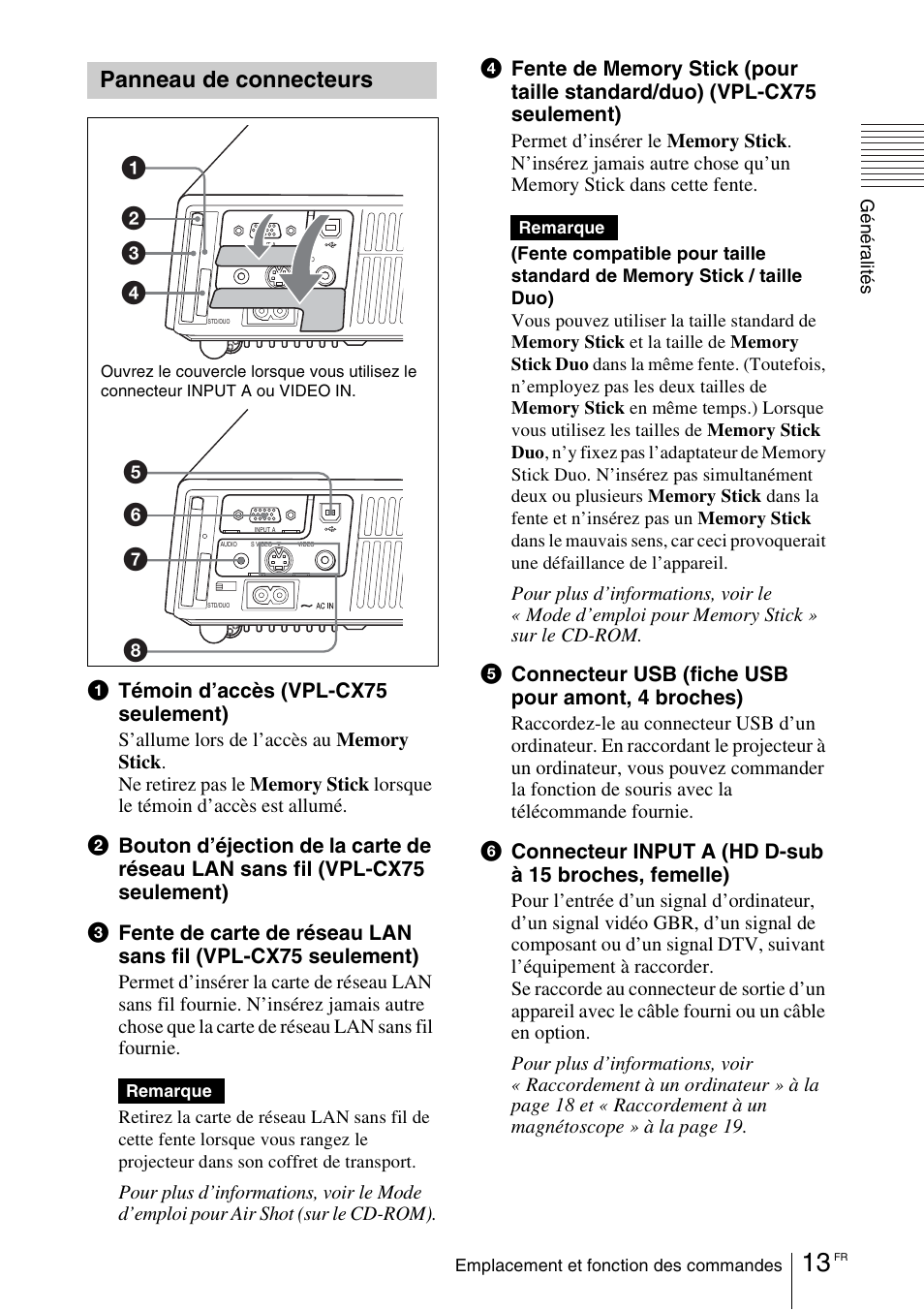 Panneau de connecteurs | Sony VPL-CX70 User Manual | Page 71 / 180