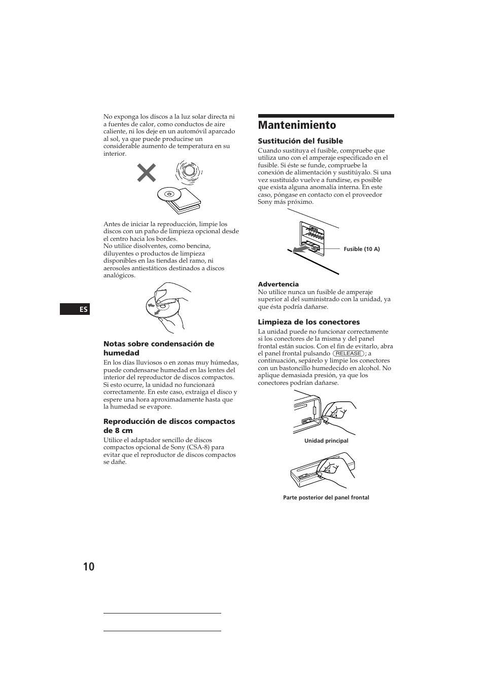 Mantenimiento | Sony CDX-4160 User Manual | Page 24 / 32