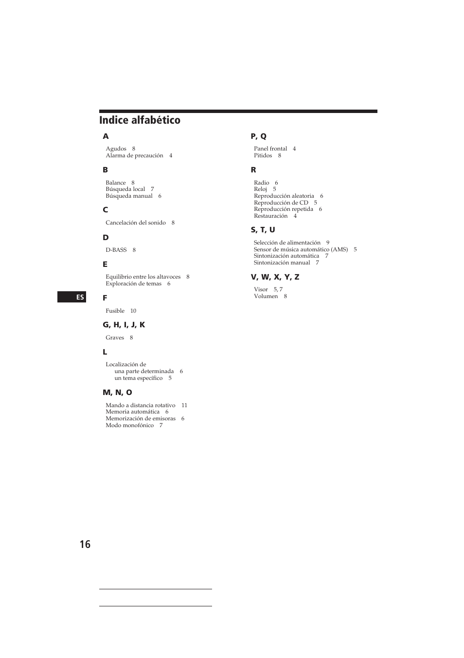 Indice alfabético | Sony CDX-4160 User Manual | Page 30 / 32