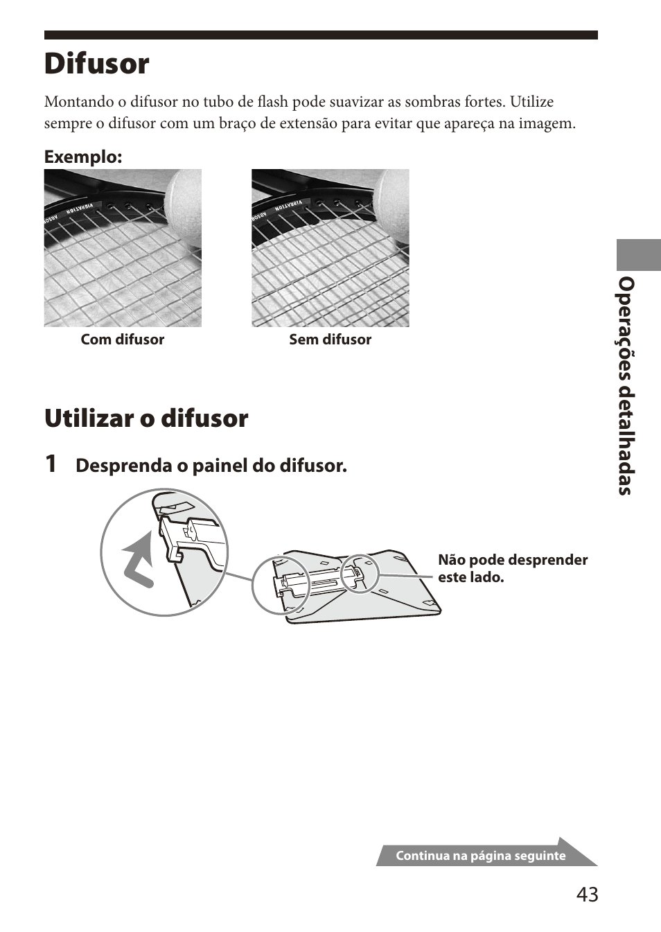 Difusor, Utilizar o difusor 1, O per aç ões detalhadas | Sony HVL-MT24AM User Manual | Page 103 / 294