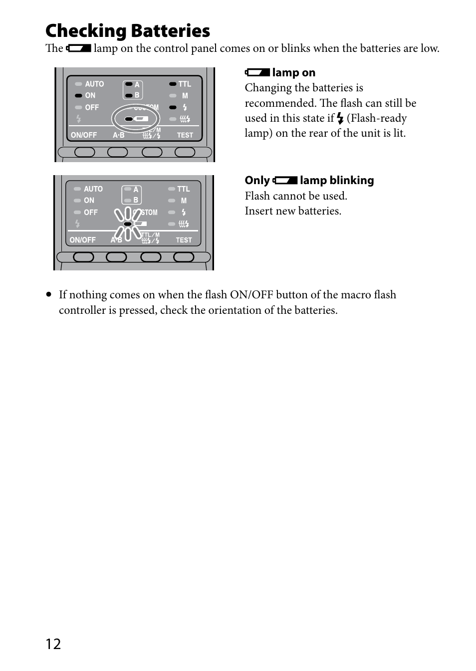 Checking batteries | Sony HVL-MT24AM User Manual | Page 12 / 294