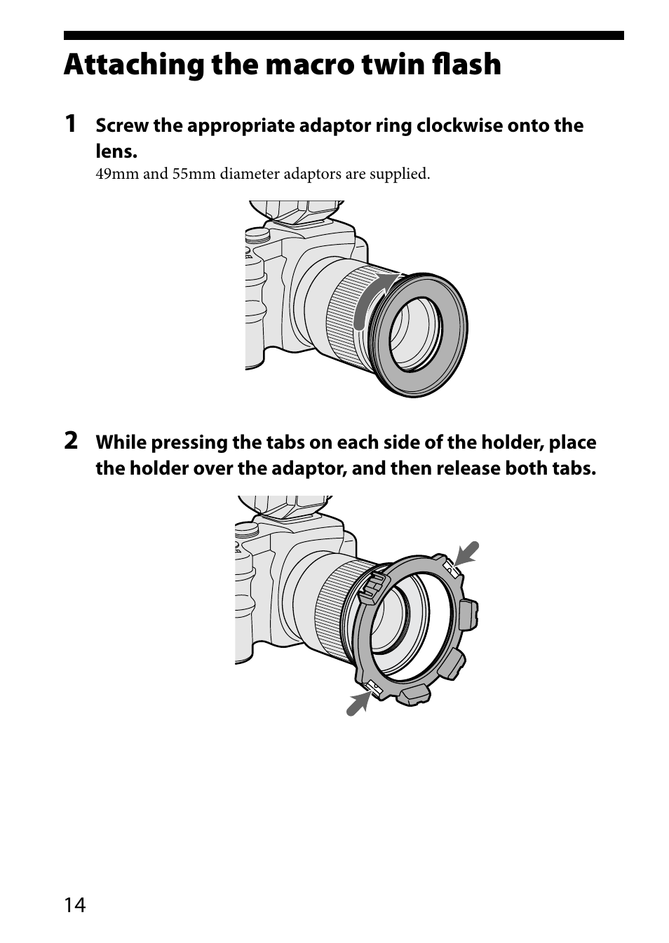 Attaching the macro twin flash | Sony HVL-MT24AM User Manual | Page 14 / 294