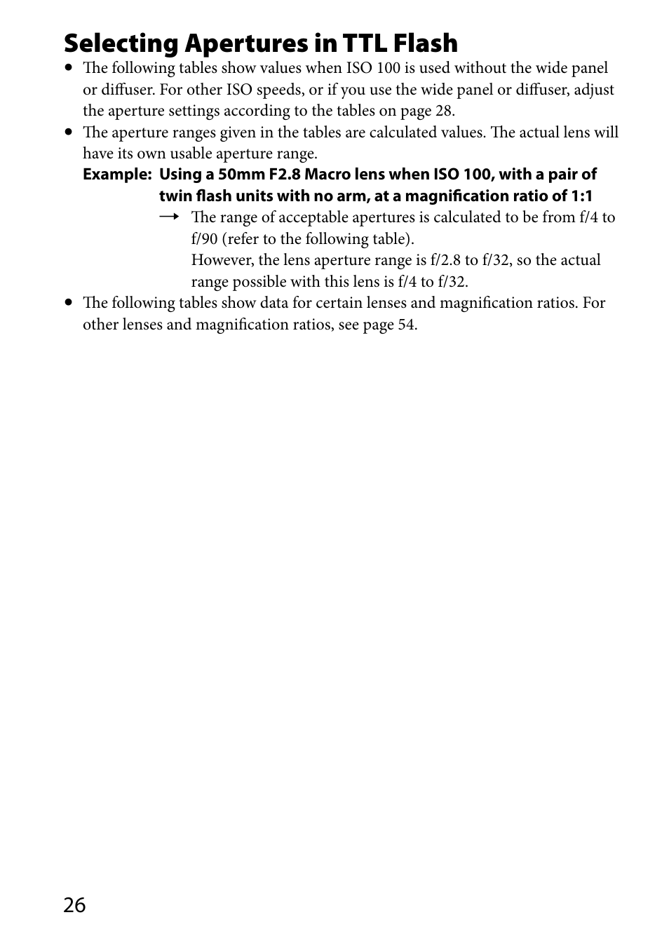 Selecting apertures in ttl flash | Sony HVL-MT24AM User Manual | Page 26 / 294