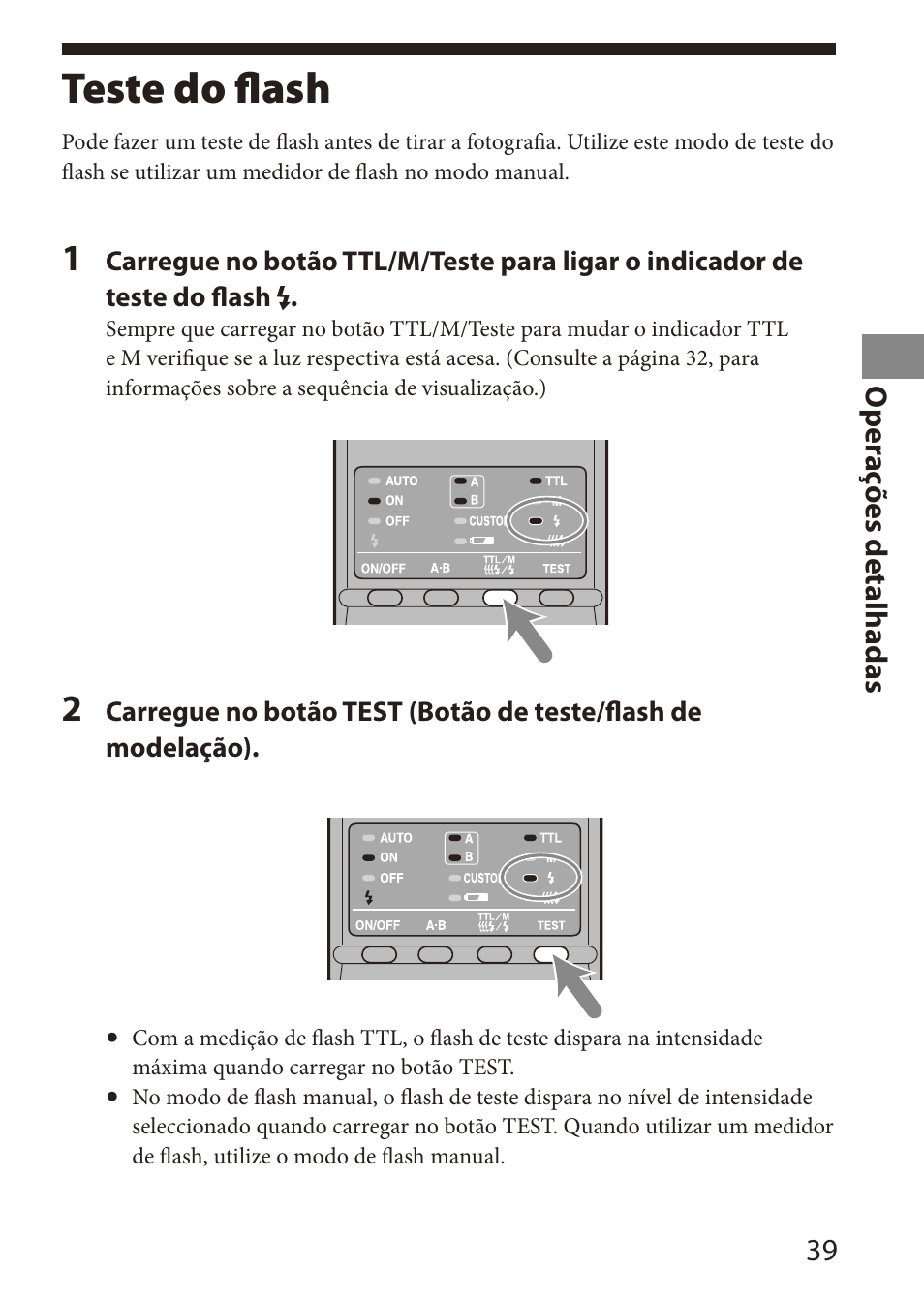 Teste do flash | Sony HVL-MT24AM User Manual | Page 99 / 294
