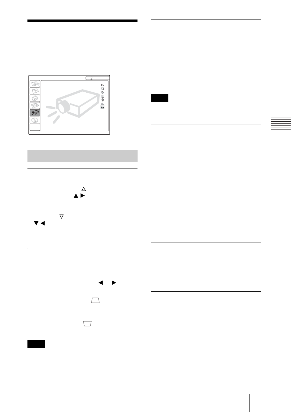The install setting menu, Menu items | Sony VPL-ES1 User Manual | Page 37 / 156