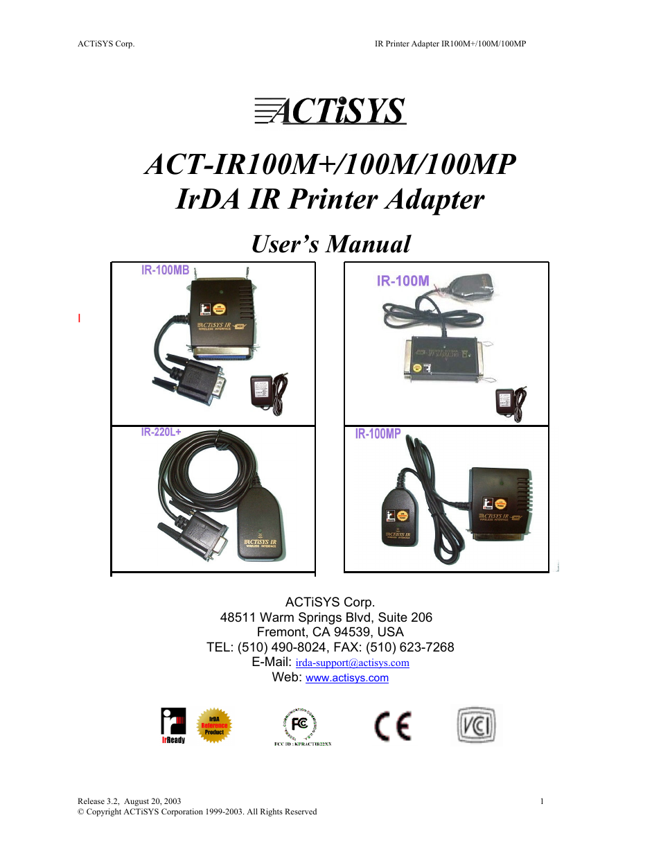 ACTiSYS ACT-IR100M User Manual | 18 pages