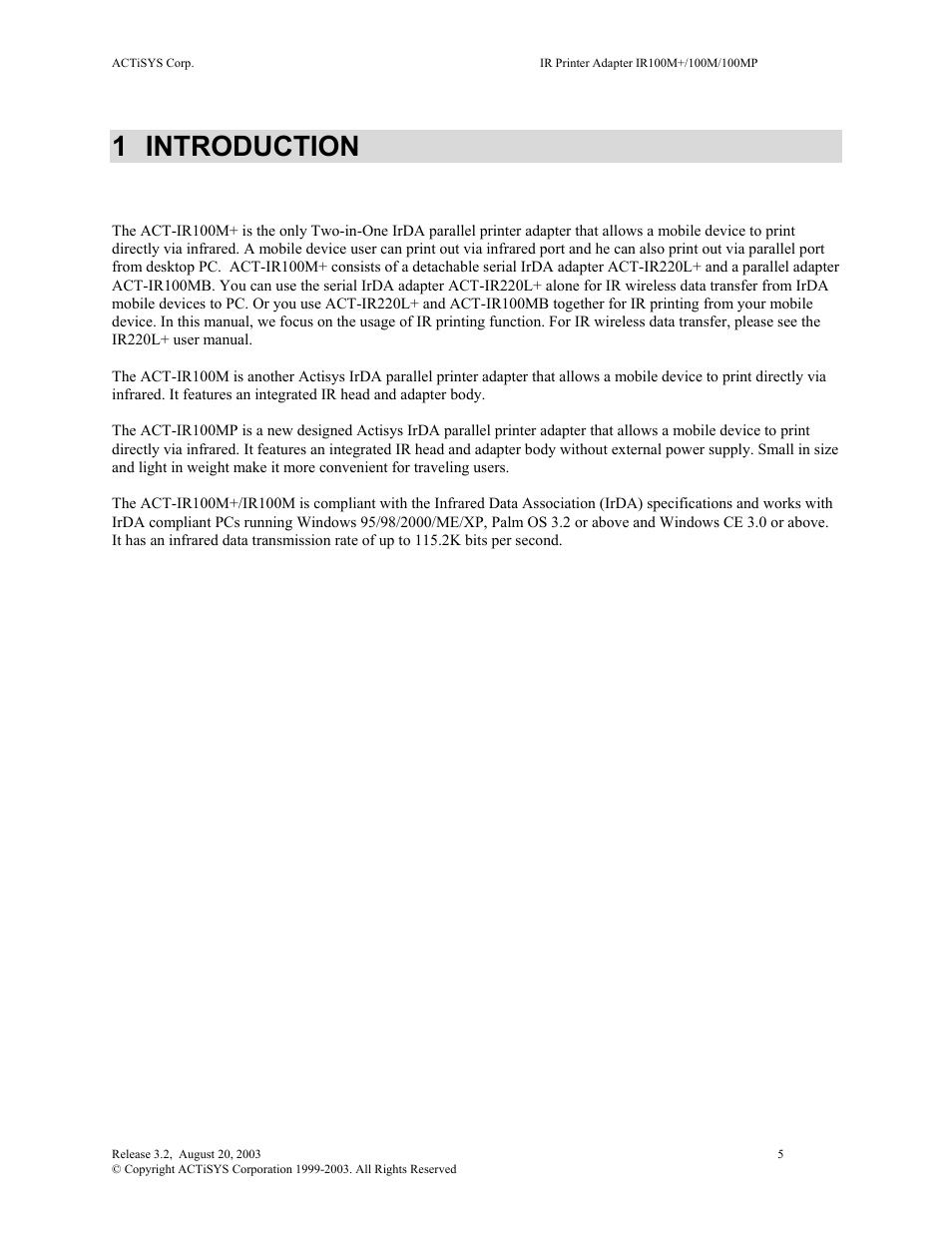 Introduction, 1 introduction | ACTiSYS ACT-IR100M User Manual | Page 5 / 18