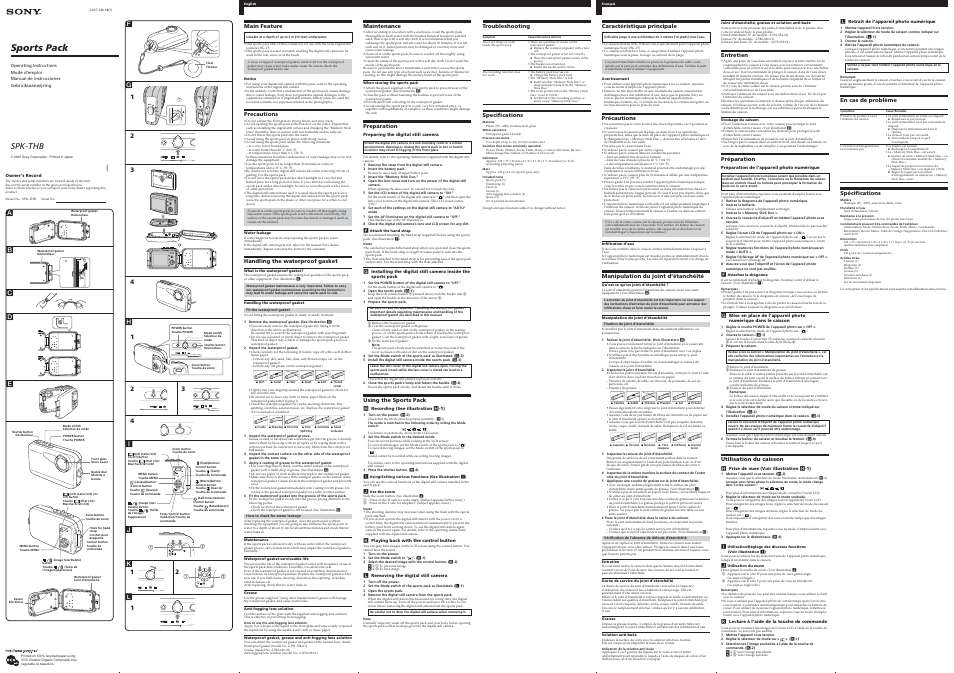 Sony SPK-THB User Manual | 2 pages