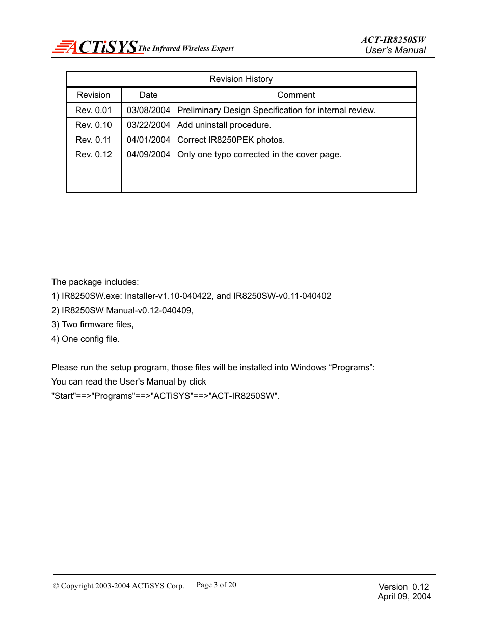 ACTiSYS ACT-IR8250SW User Manual | Page 4 / 21