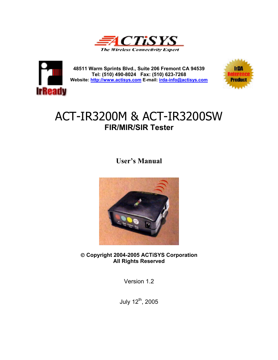 ACTiSYS ACT-IR3200SW User Manual | 24 pages