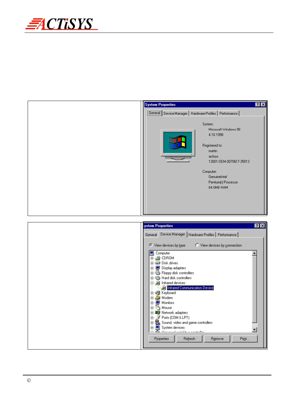 Windows 98 uninstallation guide | ACTiSYS IrDA PC Adapter ACT-IR220L+/220L/200L User Manual | Page 10 / 37